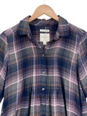 American Eagle Plaid Button-Front Boyfriend Fit Top